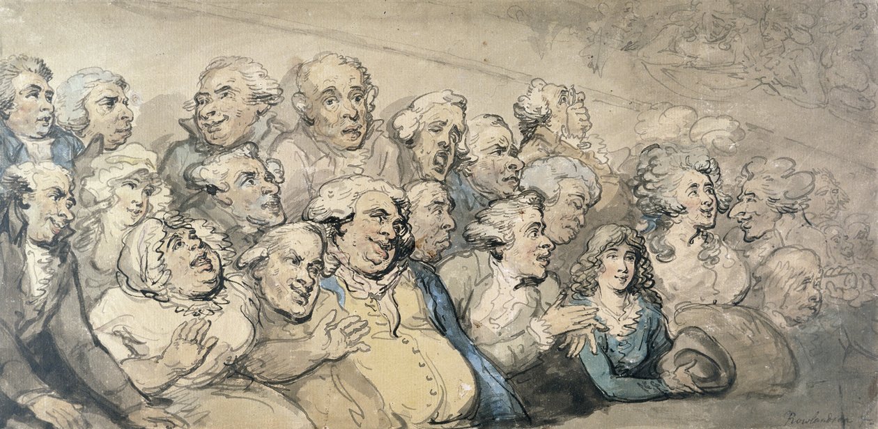 Isang Audience sa Drury Lane Theater (panulat at tinta at wc sa card)finn tekijältä Thomas Rowlandson