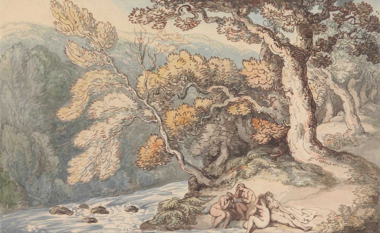 Uimarit maisemassa tekijältä Thomas Rowlandson