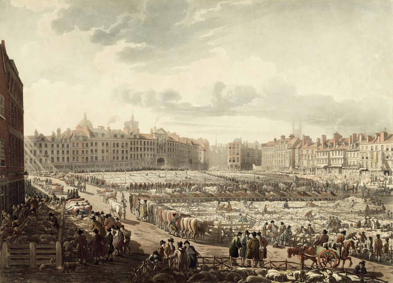 Lintuperspektiivistä Smithfield Market (akvatinta) tekijältä Thomas Rowlandson