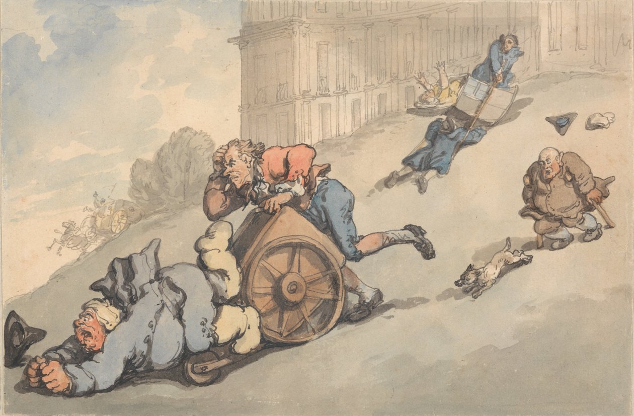 Bathin mukavuudet- kihtihenkilöt putoavat jyrkkään paikkaan tekijältä Thomas Rowlandson