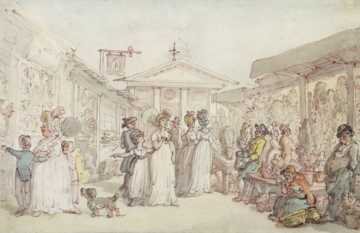 Covent Gardenin tori, noin 1795-1810 (tussi ja tussi, wc ja lyijykynä vellapaperille). tekijältä Thomas Rowlandson