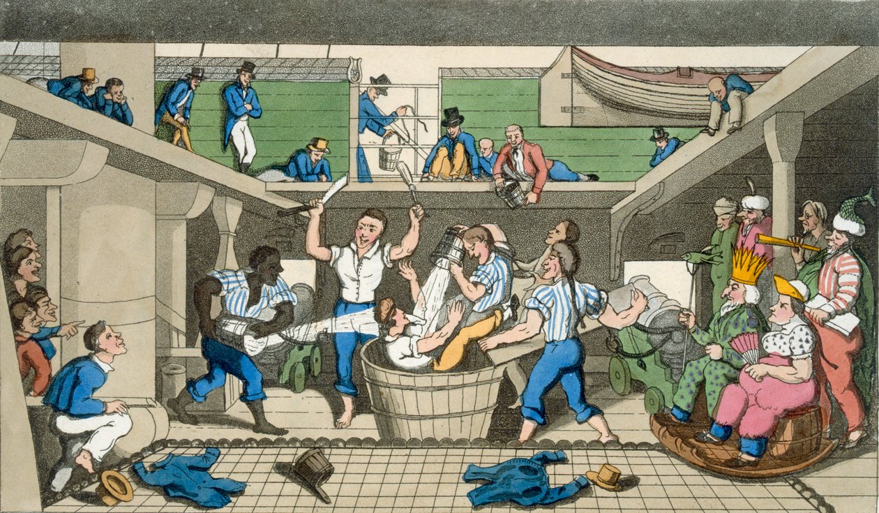 Crossing the Line, levy John Mitfordin (1782-1831) teoksesta The Adventures of Johnny Newcome in the Navy, kaiverrettu W. Read, 1818 tekijältä Thomas Rowlandson