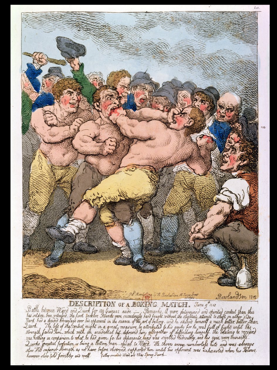 Kuvaus nyrkkeilyottelusta, 1812 (värikaiverrus) tekijältä Thomas Rowlandson