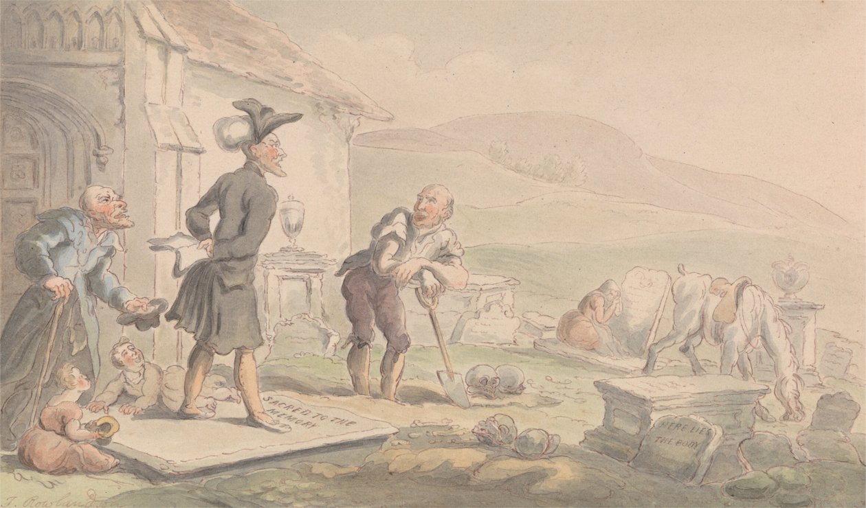 Tohtori syntaksi meditoi hautakiviä tekijältä Thomas Rowlandson