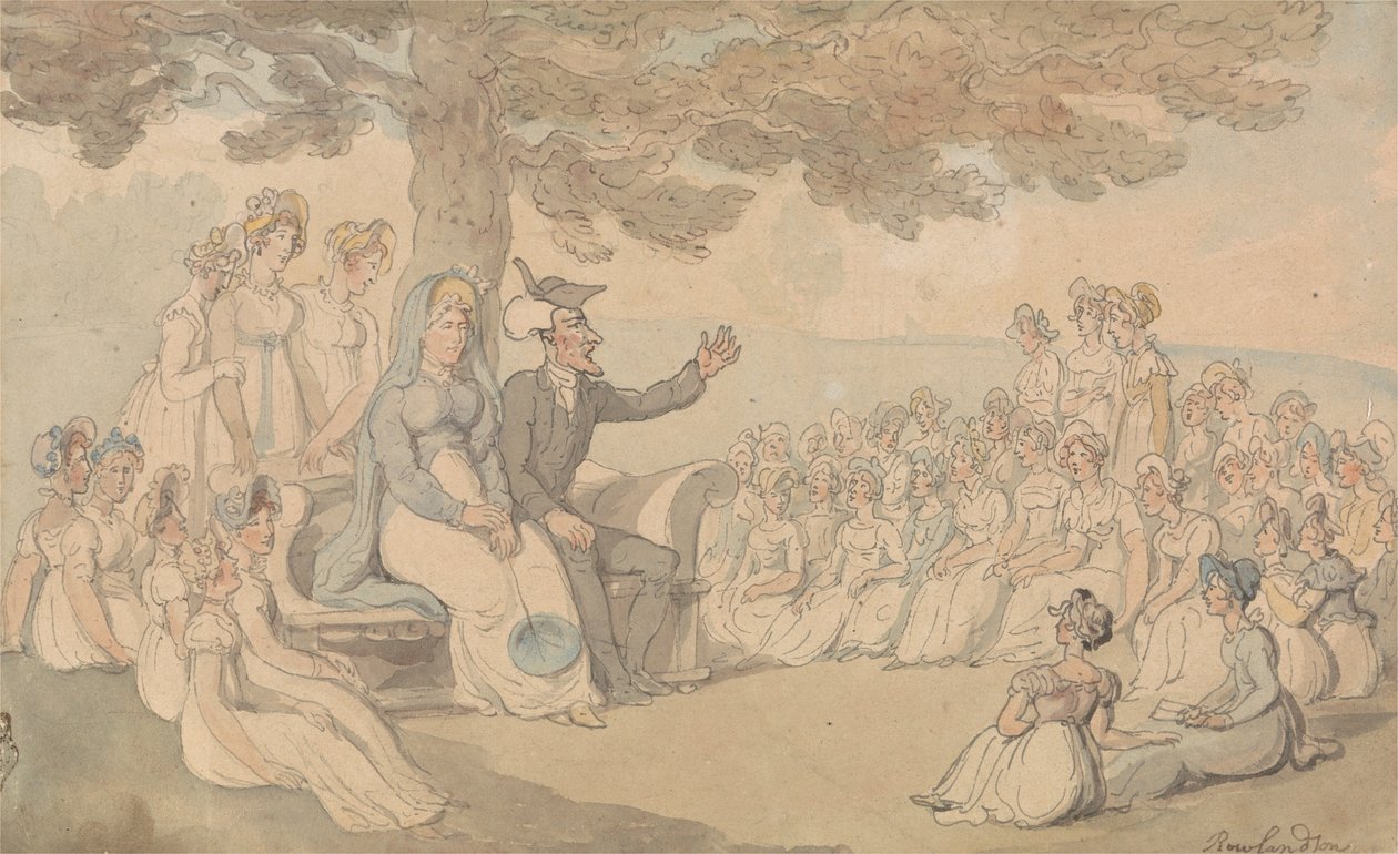 Tohtori syntaksi vierailee sisäoppilaitoksessa nuorille naisille tekijältä Thomas Rowlandson
