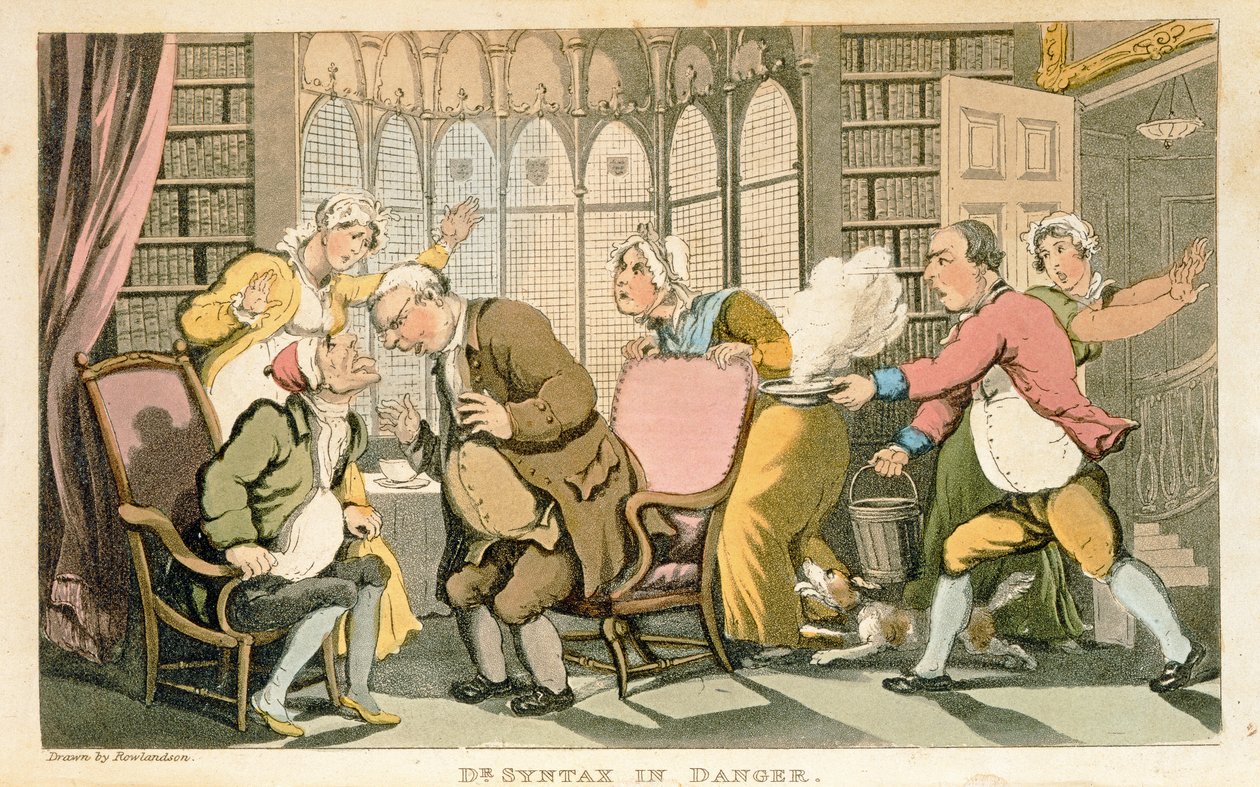 Dr Syntax in Danger, William Comben teoksesta "The Tour of Dr Syntax in search of the Picturesque", julkaistu 1812 (akvatinta) tekijältä Thomas Rowlandson