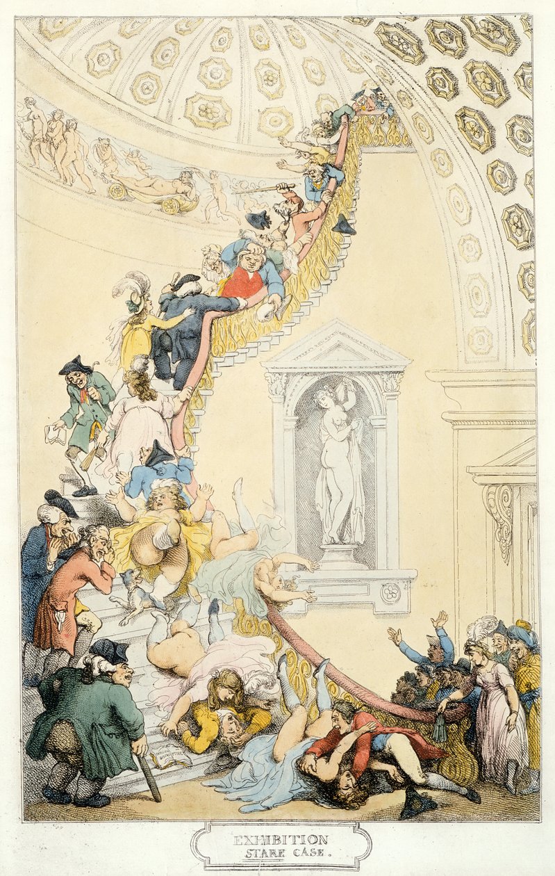 Exhibition Stare Case, n. 1800 (värillinen etsaus) tekijältä Thomas Rowlandson