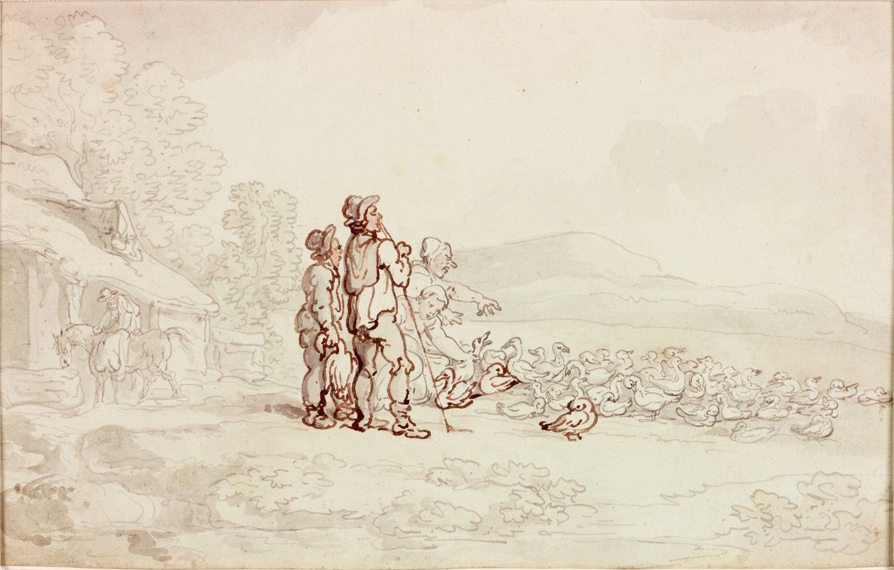 Maatilakohtaus hanhiparven kanssa (kynä ja akvarelli paperilla) tekijältä Thomas Rowlandson