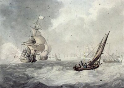 Tervehdyksen antaminen Portsmouthista (wc) tekijältä Thomas Rowlandson