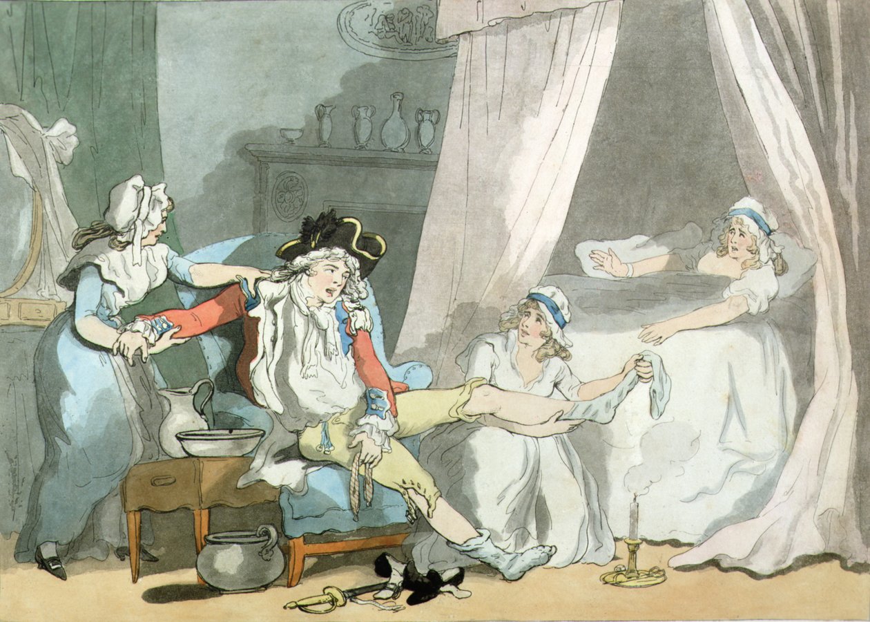 Kello neljä kaupungissa, pub. 1788 (värillinen etsaus akvatintalla) (pari 125721) tekijältä Thomas Rowlandson
