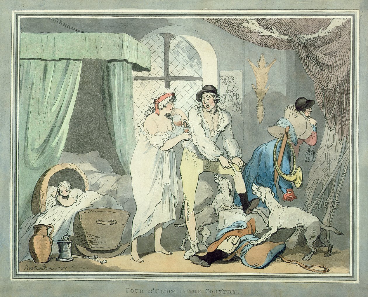 Kello neljä maalla, pubi. 1788 (värillinen etsaus akvatintalla) (pari 125720) tekijältä Thomas Rowlandson