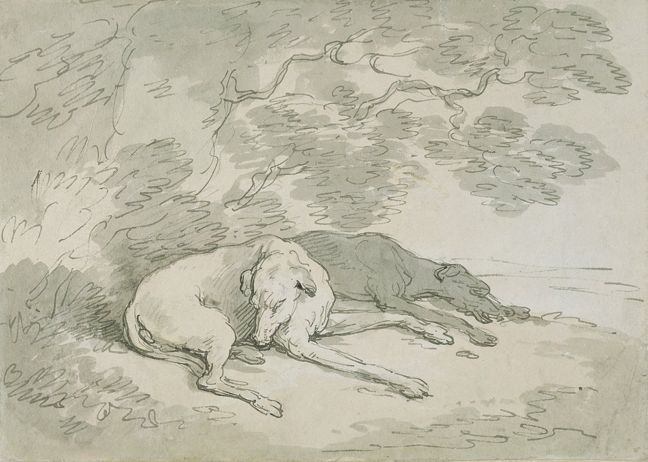 Vinttikoirakilpailut unessa, (kynä ja muste ja wc paperilla) tekijältä Thomas Rowlandson