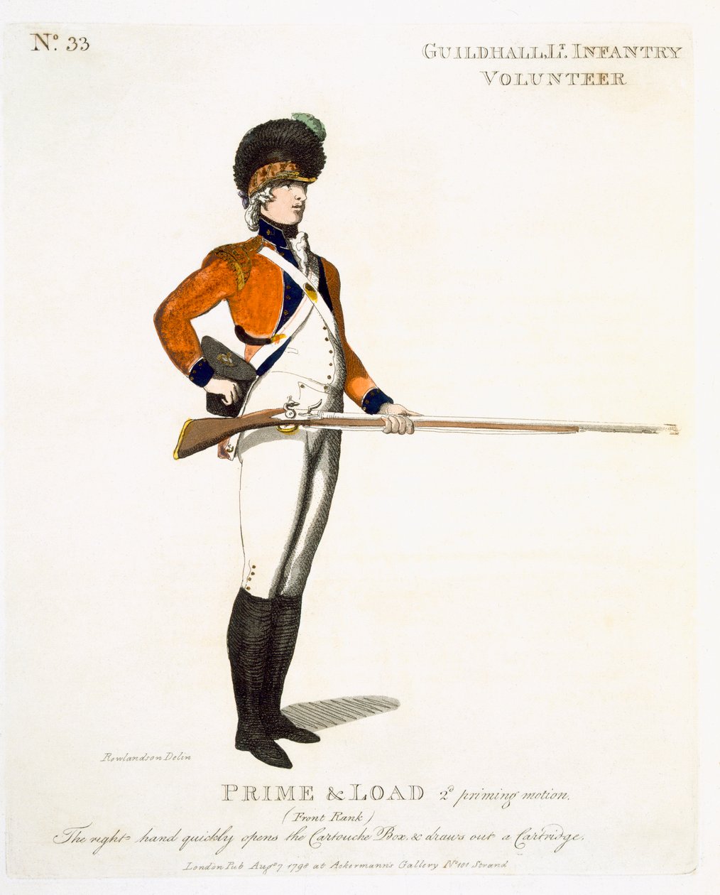Guildhall Light Infantry Volunteer, levy 33 julkaisusta "Loyal Volunteers of London and Environs", 1798 tekijältä Thomas Rowlandson