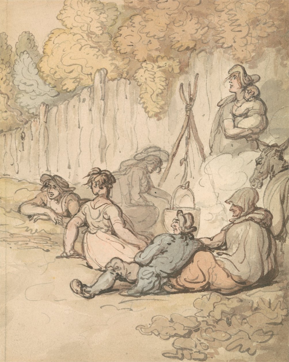 Gypsies ruoanlaitto avotulella tekijältä Thomas Rowlandson