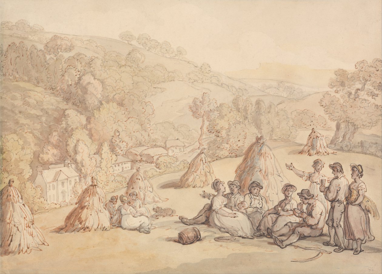 Harvesterit lepäävät maissipellolla tekijältä Thomas Rowlandson