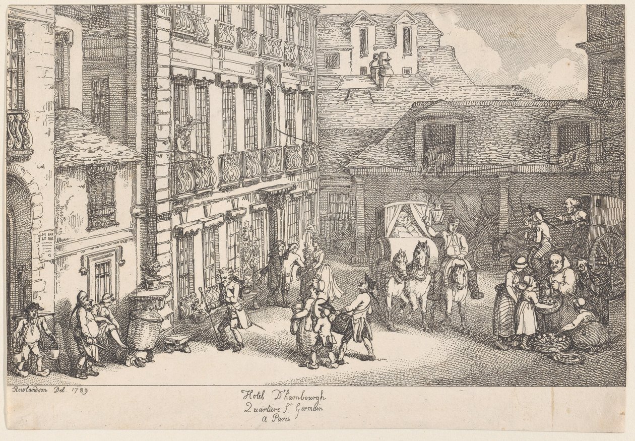 Hotel dHambourgh, Quartiere St. Germain a Paris, 1789 tekijältä Thomas Rowlandson