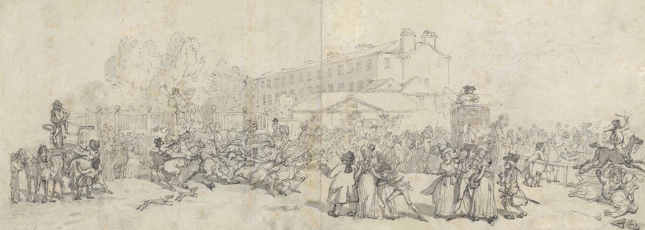 Hyde Park Corner (kynä ja muste pesuaineella ja grafiitti paperilla) tekijältä Thomas Rowlandson