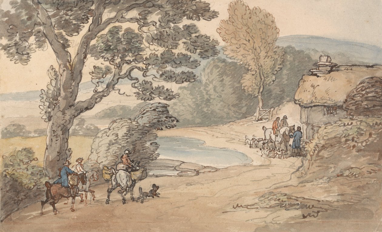 Maisema metsästysjuhlien kanssa tekijältä Thomas Rowlandson