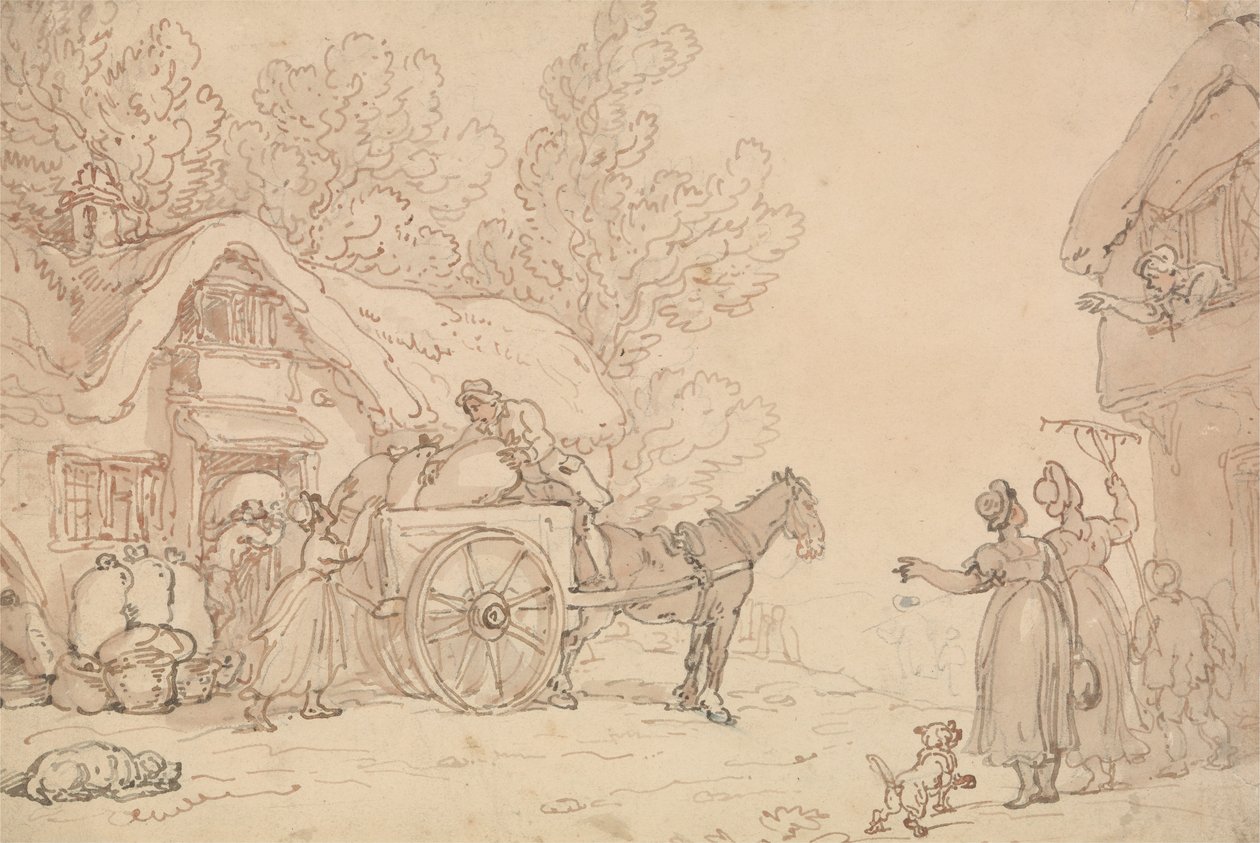 Säkkien lastaaminen kärryyn tekijältä Thomas Rowlandson