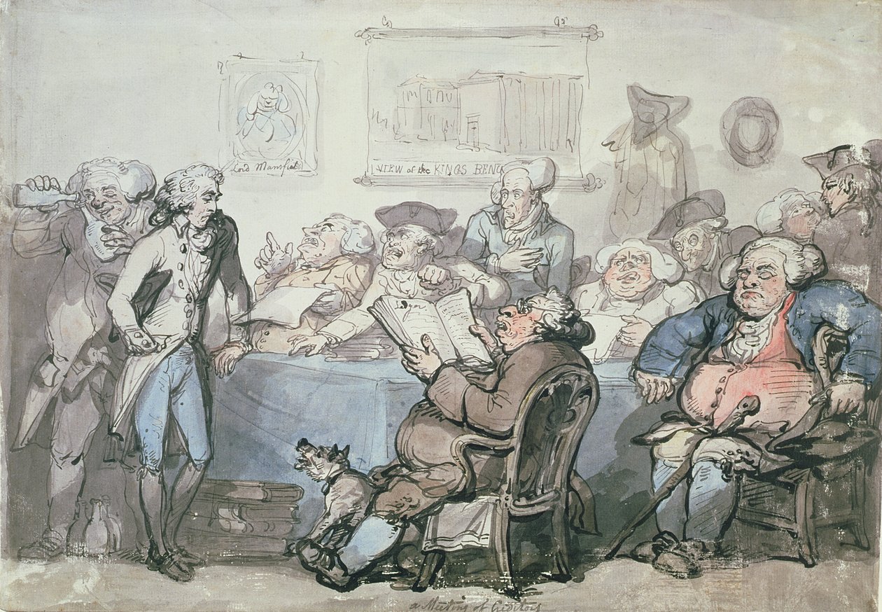 No.1744 Velkojien kokous (kynä, muste ja wc paperilla) tekijältä Thomas Rowlandson