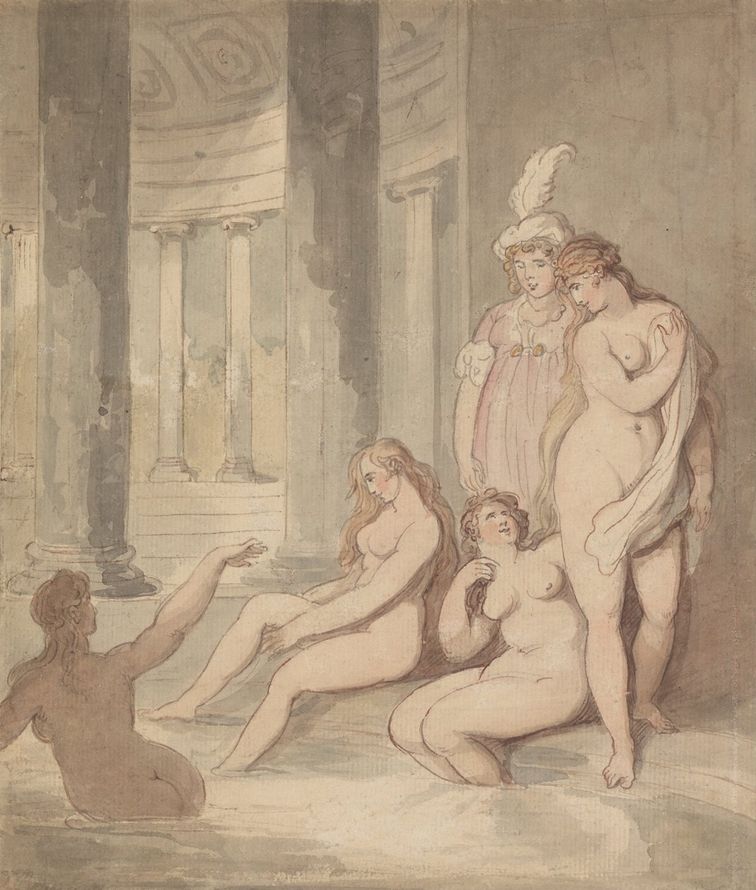 Nymfit roomalaisessa kylpylässä tekijältä Thomas Rowlandson
