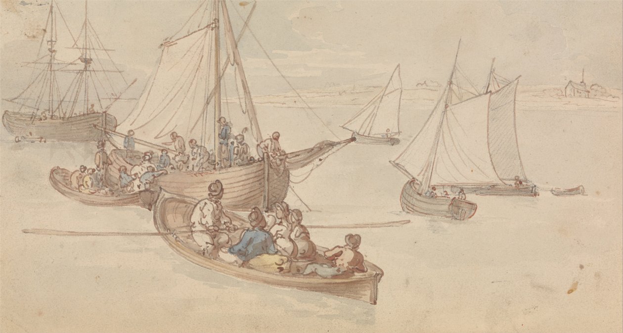 Huviveneet jokisuistossa tekijältä Thomas Rowlandson
