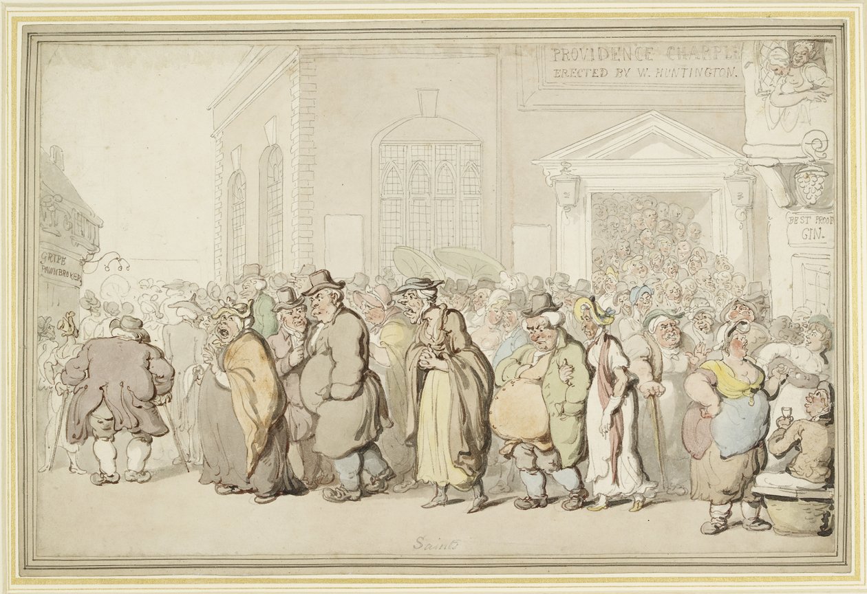 Providence Chapel (kynä ja musta ja ruskea muste ja akvarelli, himmeät merkit grafiitilla) tekijältä Thomas Rowlandson