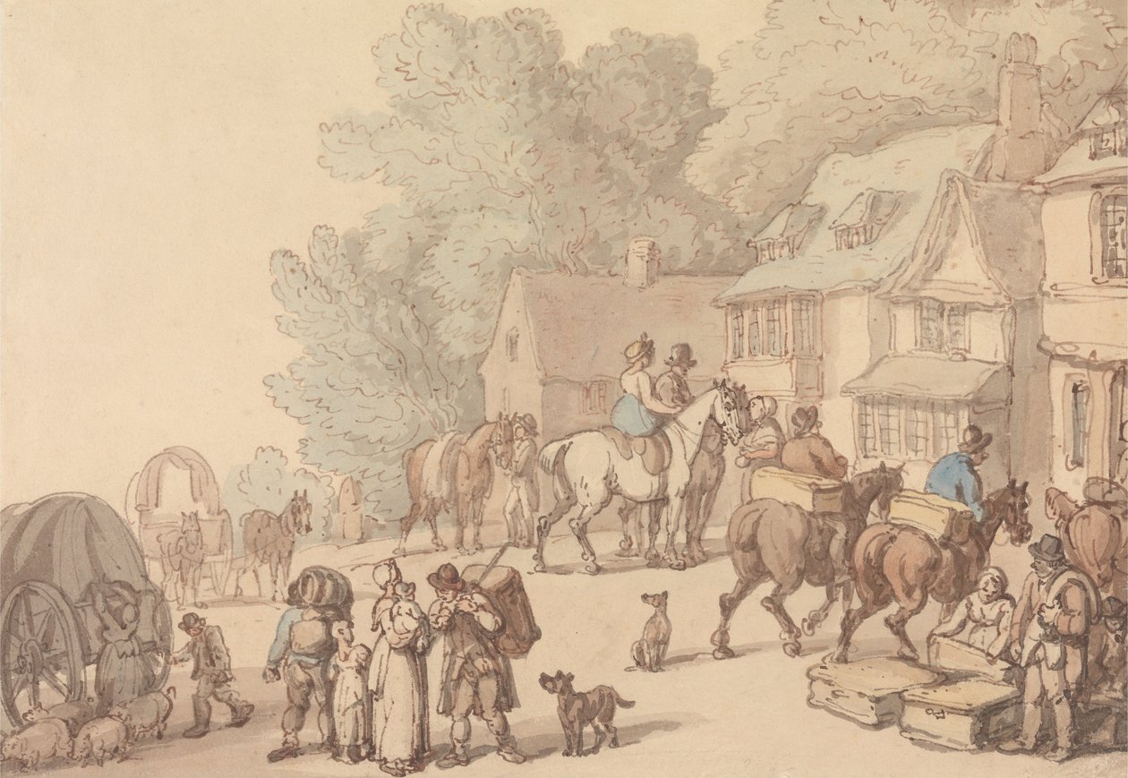 Kohtaus majatalon ulkopuolella tekijältä Thomas Rowlandson