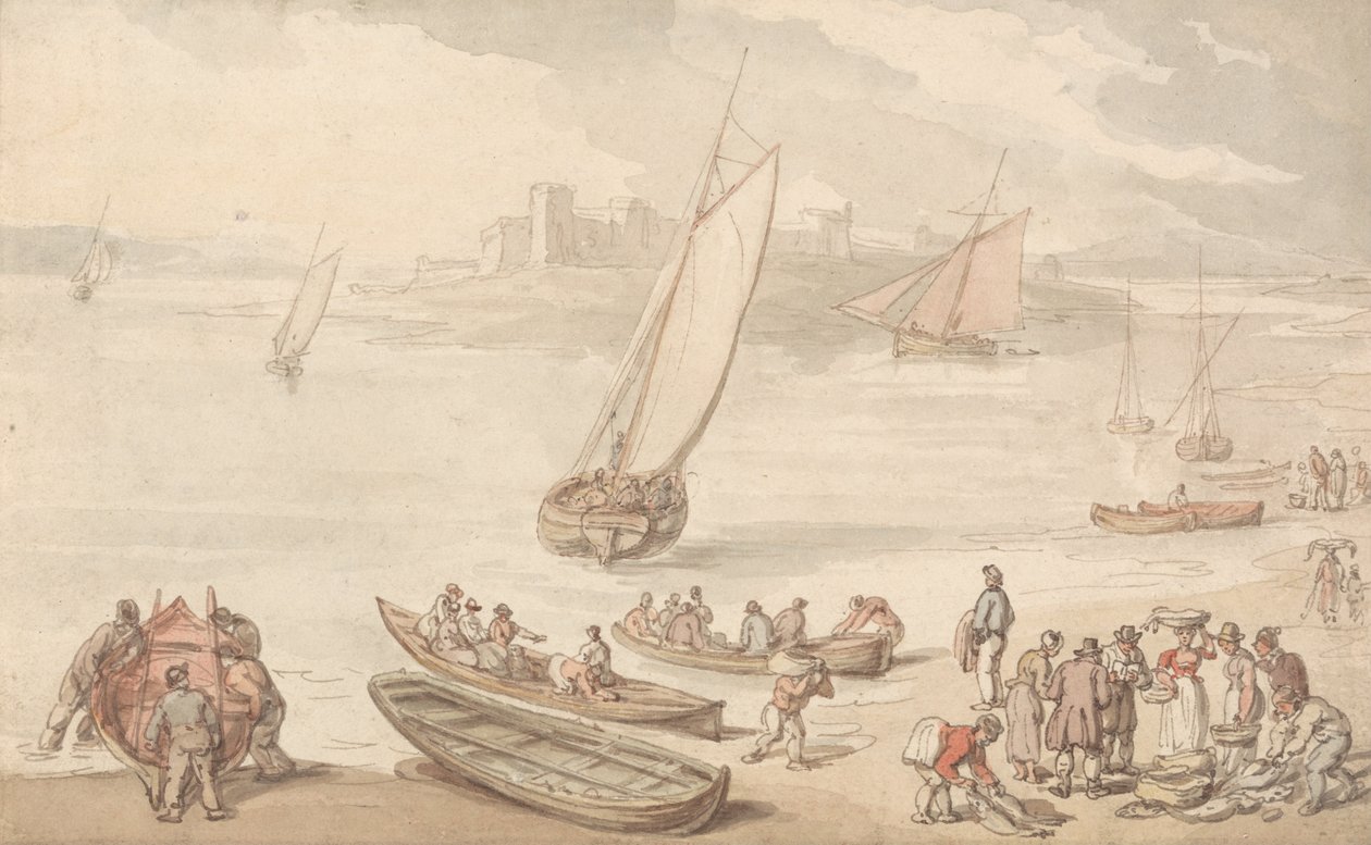 Kalan myynti rannalla tekijältä Thomas Rowlandson
