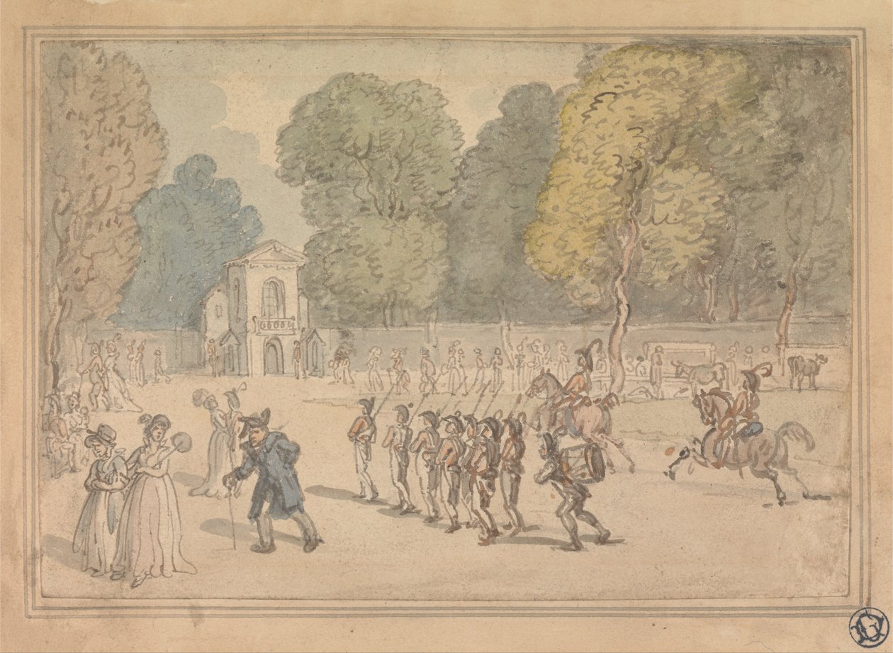 Sotilaita St. James Parkissa tekijältä Thomas Rowlandson