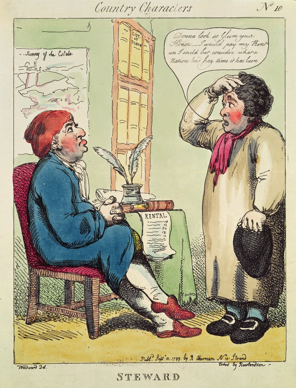 Steward, sarjasta Country Characters, 1799 (etsaus wc:llä) tekijältä Thomas Rowlandson