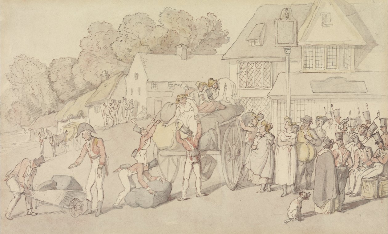 Miliisiyhtiön saapuminen majataloon tekijältä Thomas Rowlandson