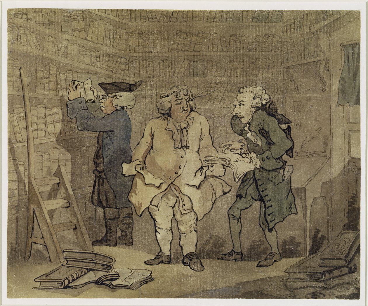 The Author and his Publisher, 1784 (grey wash and wc over pencil on laid paper) tekijältä Thomas Rowlandson