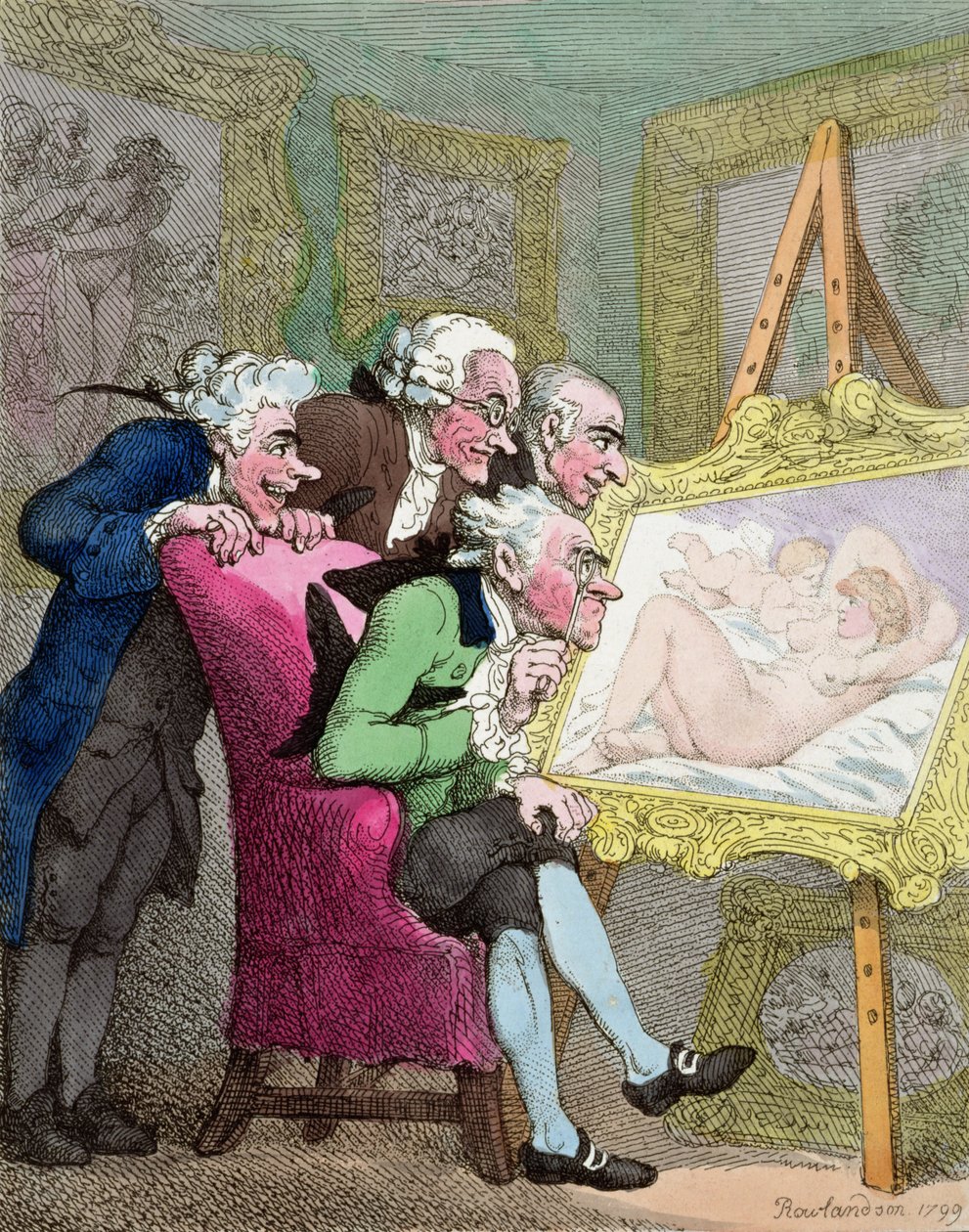 The Connoisseurs, 1799 (käsinvärinen etsaus) tekijältä Thomas Rowlandson