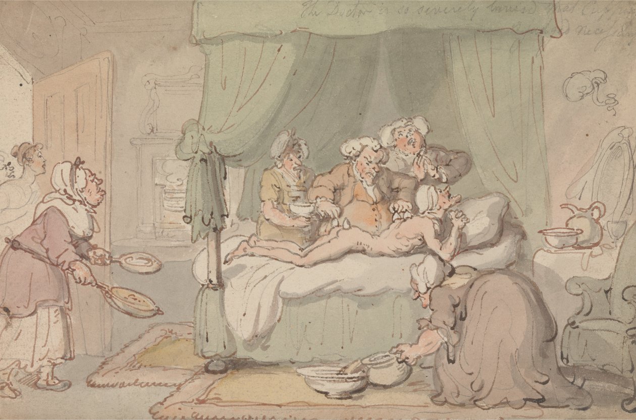 Lääkäri on niin pahasti mustelmissa, että kuppaaminen katsotaan tarpeelliseksi tekijältä Thomas Rowlandson