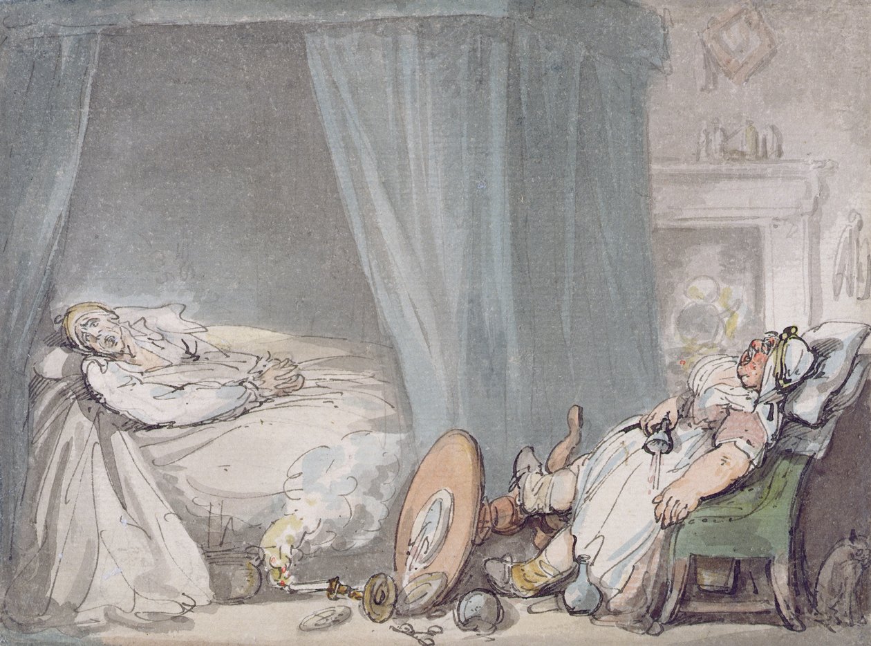 Drunken Nurse (kynä ja muste ja wc paperilla) tekijältä Thomas Rowlandson