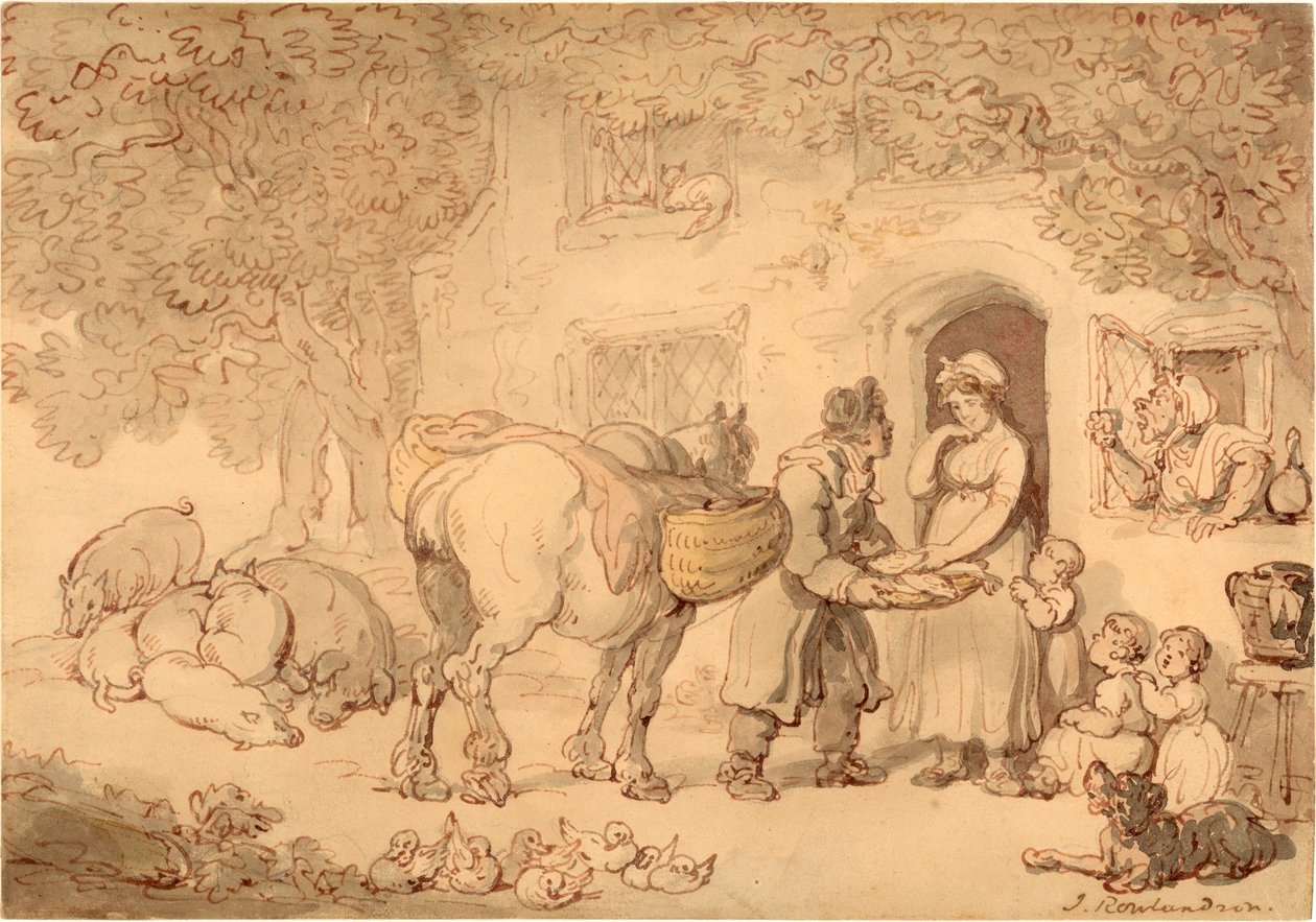 The Fishseller (muste, lyijykynä ja wc paperille) tekijältä Thomas Rowlandson