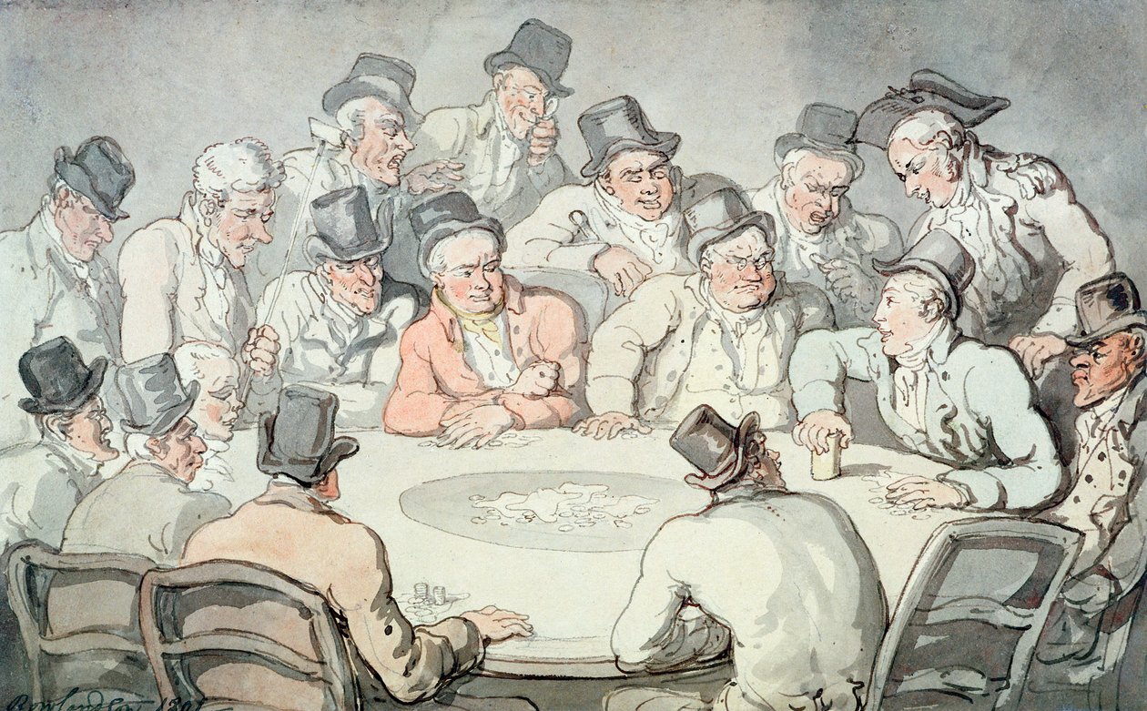 Pelipöytä (kynä, muste ja wc paperilla) tekijältä Thomas Rowlandson