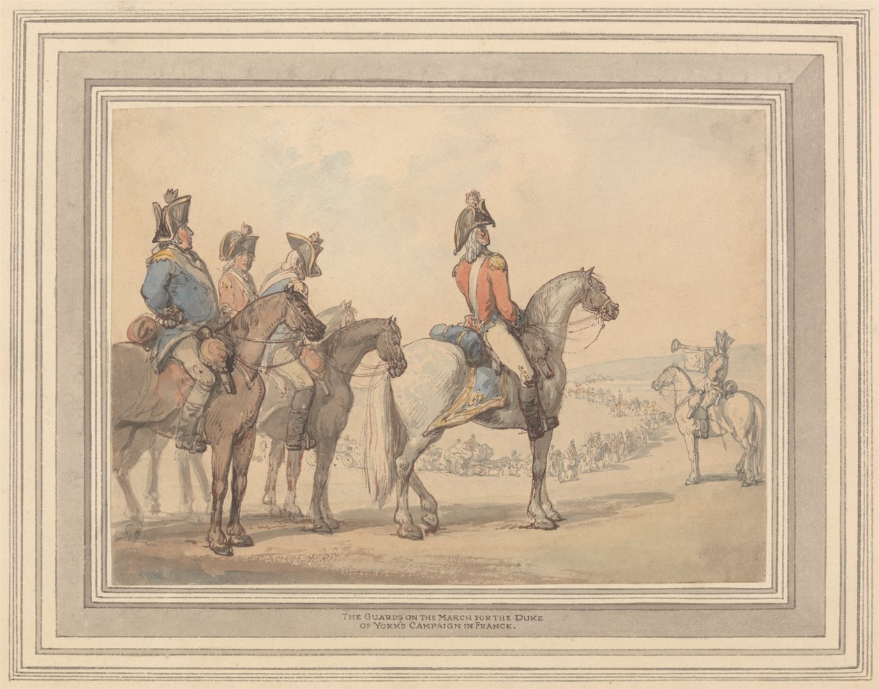 Vartijat maaliskuussa Yorksin herttuakampanjan vuoksi Ranskassa tekijältä Thomas Rowlandson