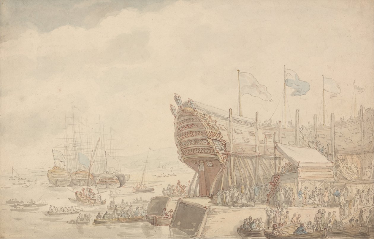 H.M.S. Hibernian vesillelaskeminen 1804 tekijältä Thomas Rowlandson