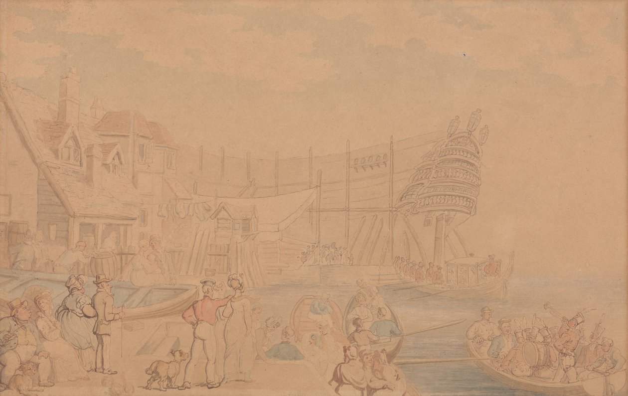 Laivan vesillelasku tekijältä Thomas Rowlandson