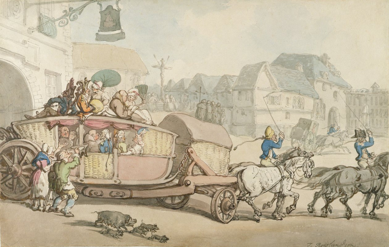 Paris Diligence (kynä, muste ja wc paperilla) tekijältä Thomas Rowlandson