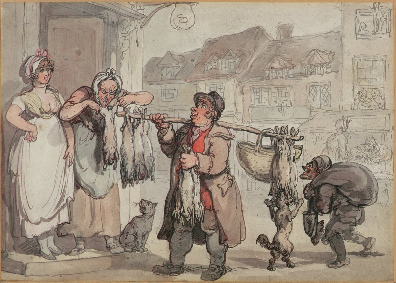 The Rabbit Merchant (kynä, muste ja wc paperilla) tekijältä Thomas Rowlandson