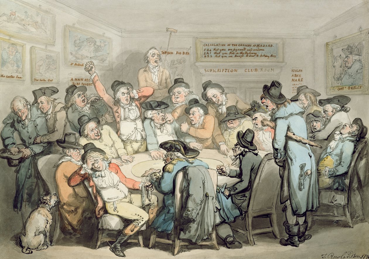 Subscription Club Room (kynä, muste ja wc paperilla) tekijältä Thomas Rowlandson