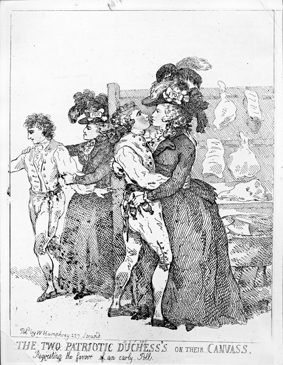 Kaksi isänmaallista herttuattaretta kankaallaan, 1784 tekijältä Thomas Rowlandson