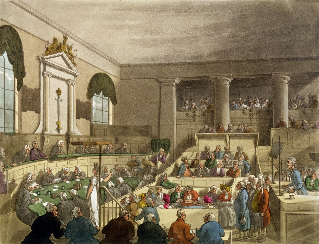 Oikeudenkäynti käynnissä Old Baileyssa tekijältä Thomas Rowlandson