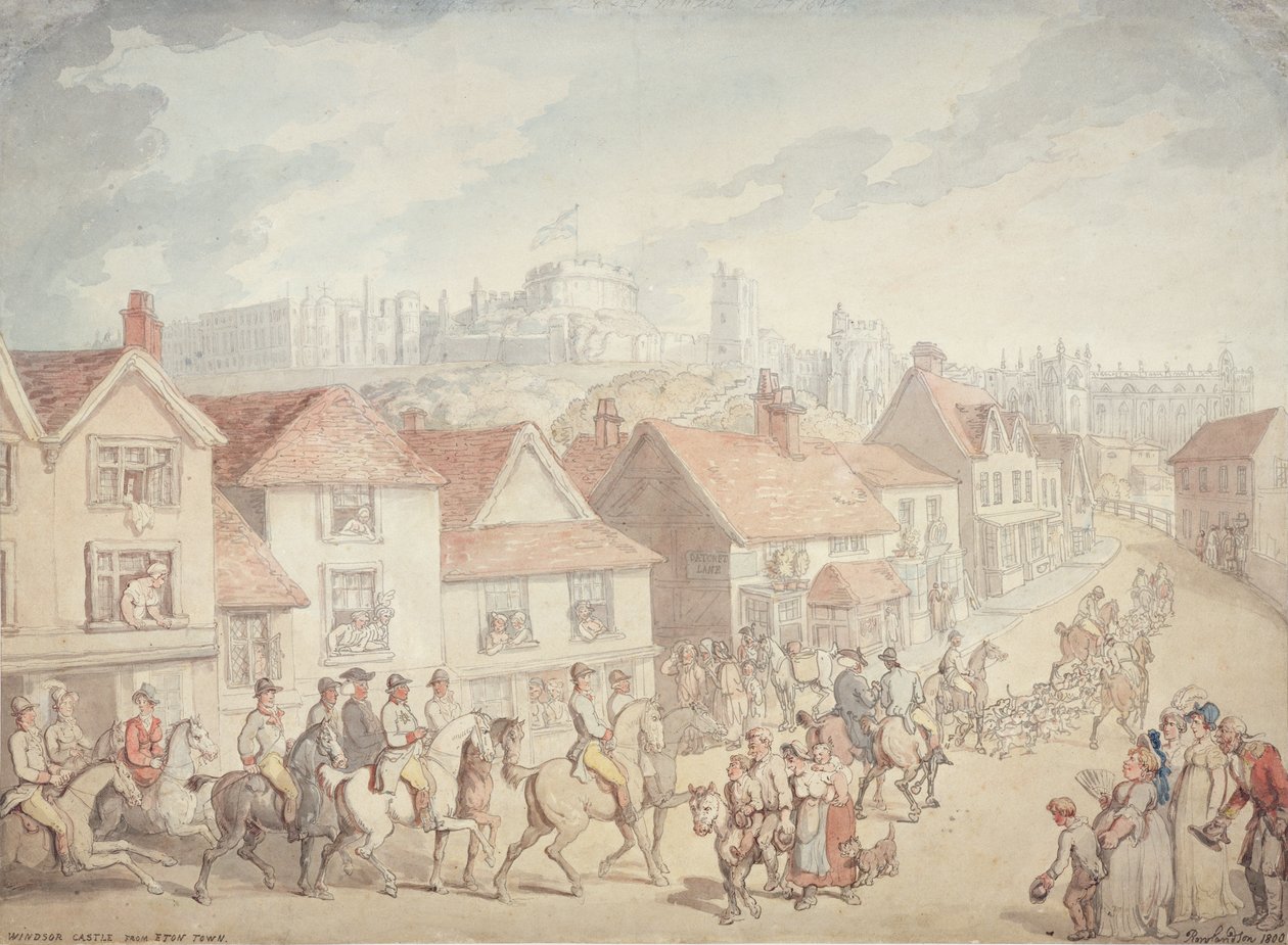 Windsorin linna Eton Townista, 1800 tekijältä Thomas Rowlandson