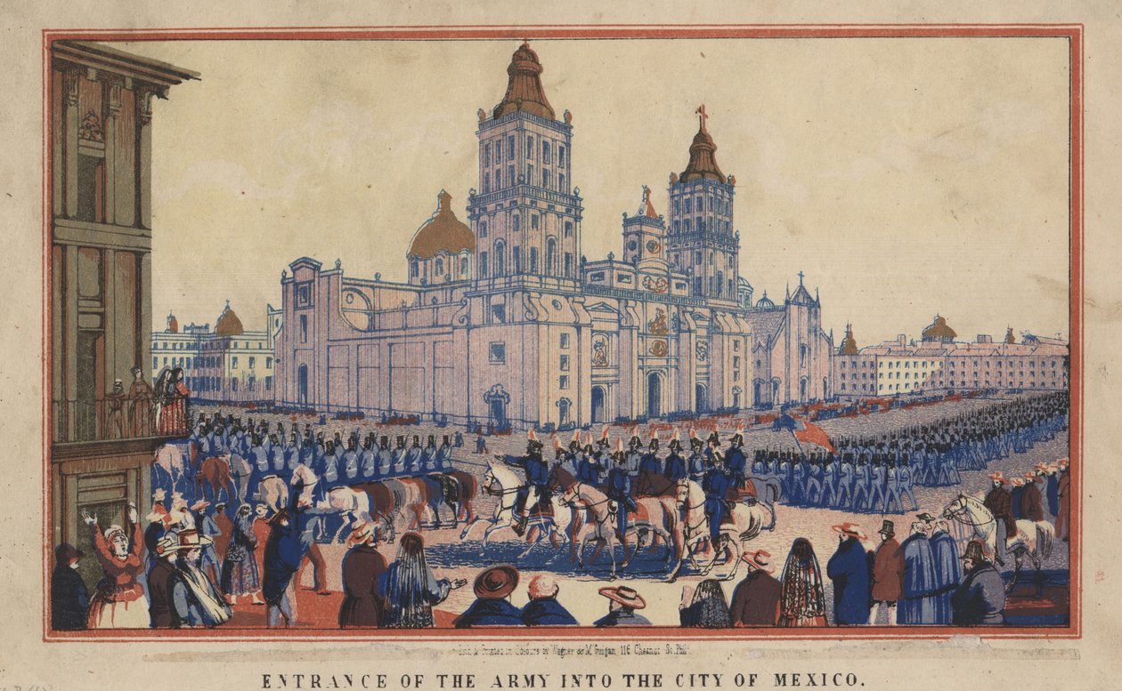 Armeijan sisäänkäynti Meksikon kaupunkiin, 1848 (chromolitho) tekijältä Thomas S. Wagner