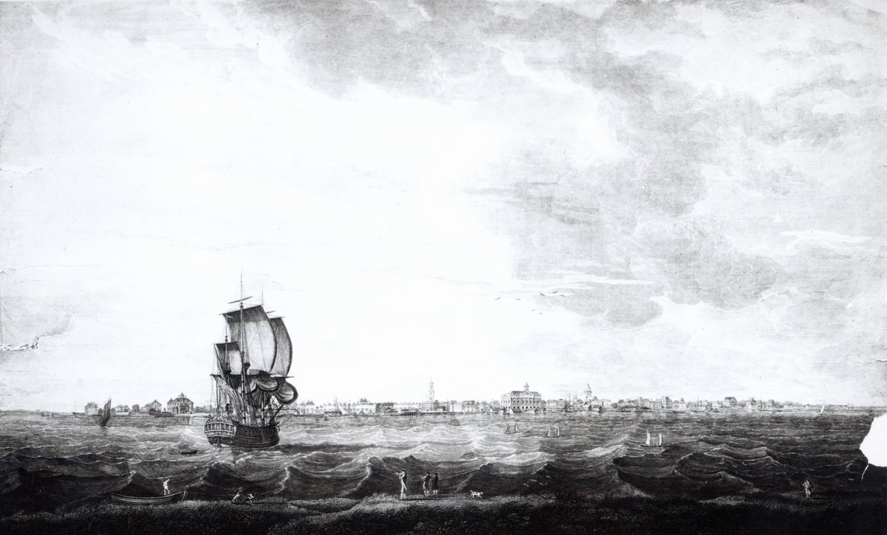 Näkymä Charles-Townista, Etelä-Carolinan pääkaupungista, kaivertanut Samuel Smith, 1776 tekijältä Thomas Seitch