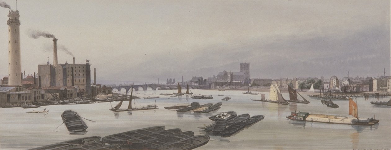 Thames-joki Westminsterissä, 1842 tekijältä Thomas Shotter Boys